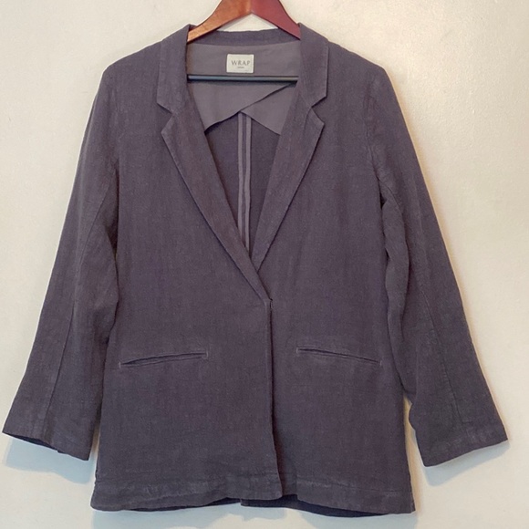 Wrap London Jackets & Blazers - WRAP LONDON Gray Long Line Linen Jacket Blazer Short Coat size 8